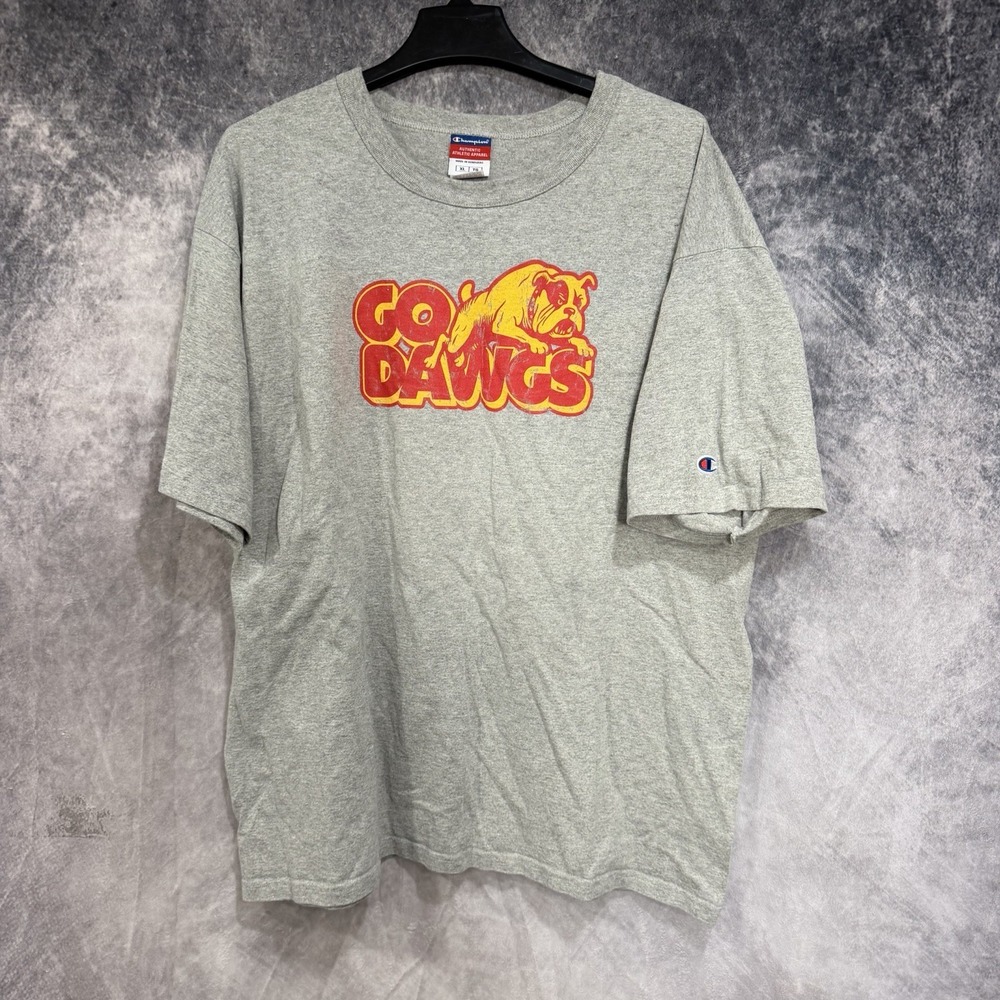 Champion Go Dawgs Bulldog T Shirt Men's XL Gray Red Yellow Graphic College Style